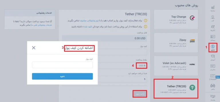 واریز و برداشت در لایت فایننس